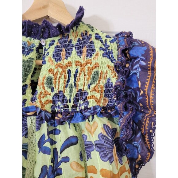 Farm Rio Ocean Tapestry Green Sleeveless Blouse XS - Picture 12 of 12